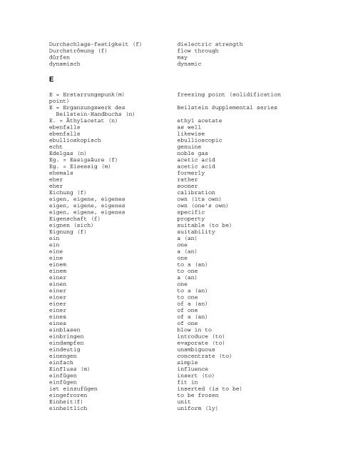 A. = Äthanol (n) ethanol Abbau (m) decomposition Abbau (m ...