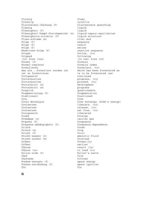 A. = Äthanol (n) ethanol Abbau (m) decomposition Abbau (m ...