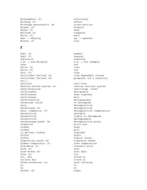 A. = Äthanol (n) ethanol Abbau (m) decomposition Abbau (m ...