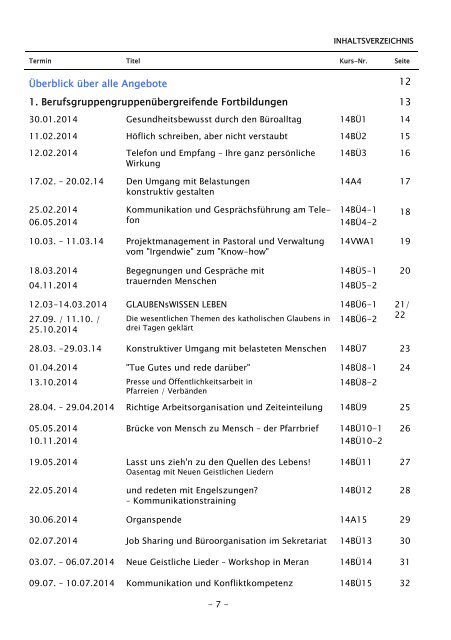 Fortbildung 2014 für Mitarbeiterinnen und ... - Bistum Augsburg