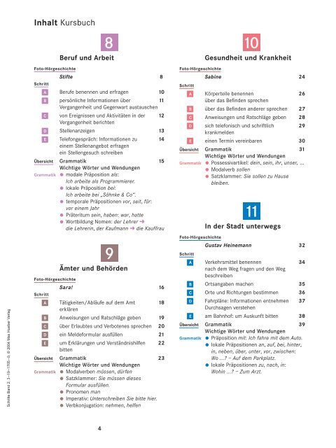 Schritte 2, Inhaltsverzeichnis - Hueber