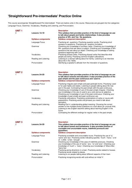 'Straightforward Pre-intermediate' Practice Online