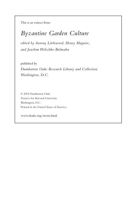 Byzantine Gardens and Horticulture in the Late Byzantine Period ...