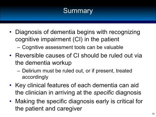 Differential Diagnosis of Dementias - Alzheimer's Association