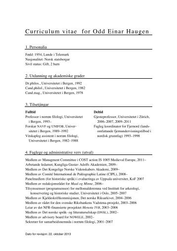 CV med annotert bibliografi 1982–2013 - Universitetet i Bergen