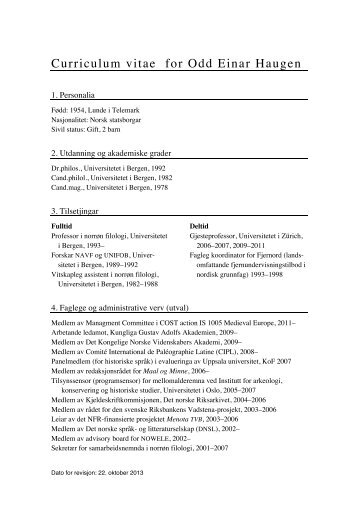 CV med annotert bibliografi 1982–2013 - Universitetet i Bergen