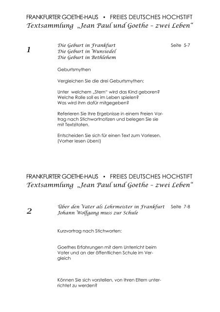 Jean Paul und Goethe – zwei Leben - Goethehaus Frankfurt