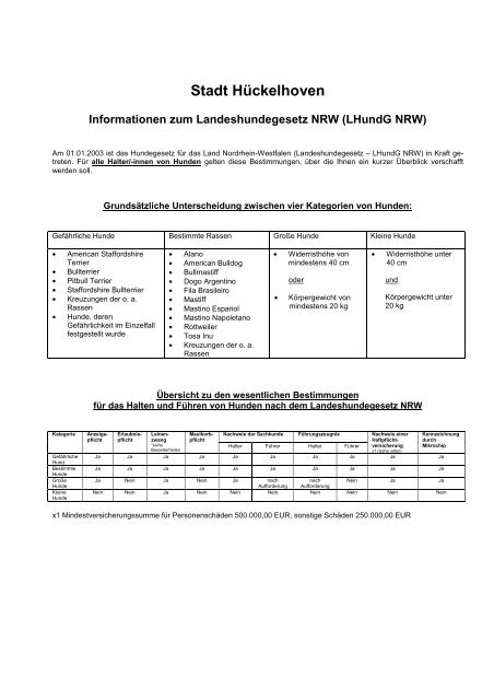 Informationen zum Landeshundegesetz NRW - Stadt Hückelhoven