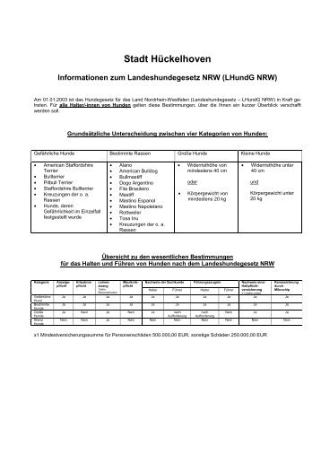 Informationen zum Landeshundegesetz NRW - Stadt HÃ¼ckelhoven