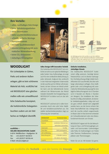 Solare Gartenleuchte "WOODLIGHT" für Gärten, Parks ... - ecoliGhts