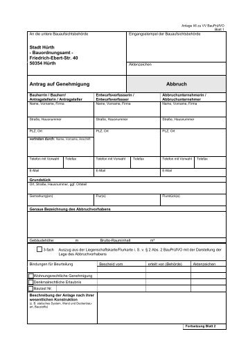 Antrag auf Genehmigung Abbruch - HÃ¼rth