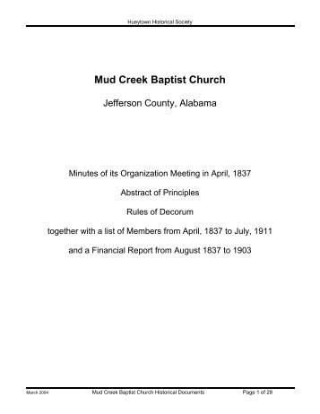 Mud Creek Baptist Church Historical Documents - Hueytown