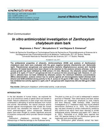 In vitro antimicrobial investigation of Zanthoxylum chalybeum stem ...