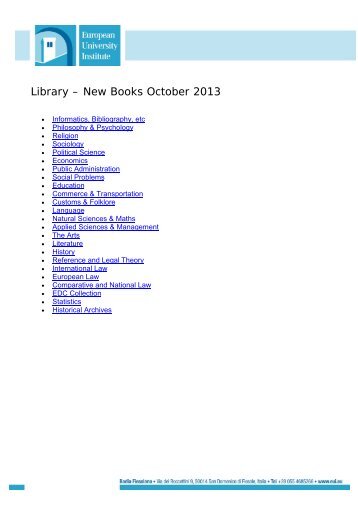 New Books October 2013 - European University Institute