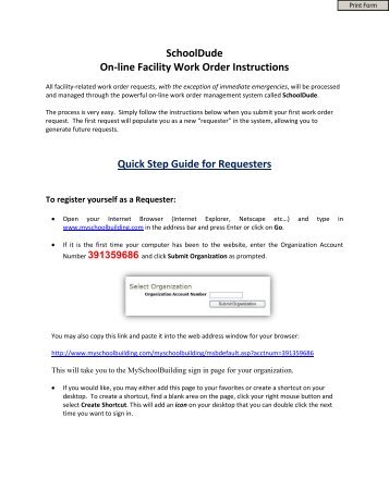 SchoolDude On-line Facility Work Order Instructions Quick Step ...