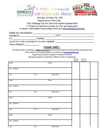 2011 Fall Colour Ride Pledge Form - Hully Gully