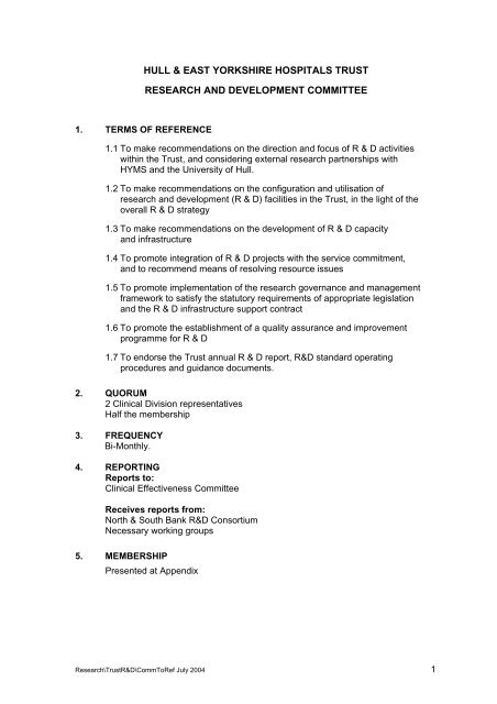 Research and Development Committee Terms of Reference