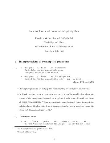 Resumption and nominal morphosyntax