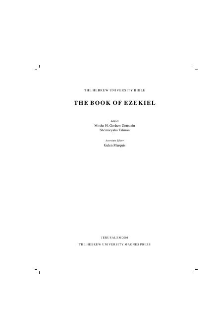 THE BOOK OF EZEKIEL Moshe H. Goshen-Gottstein Shemaryahu ...