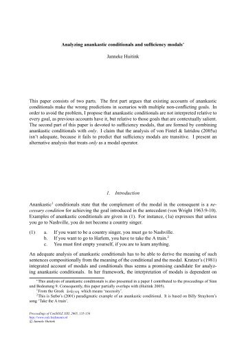 Analyzing anankastic conditionals and sufficiency modalsâ Janneke ...