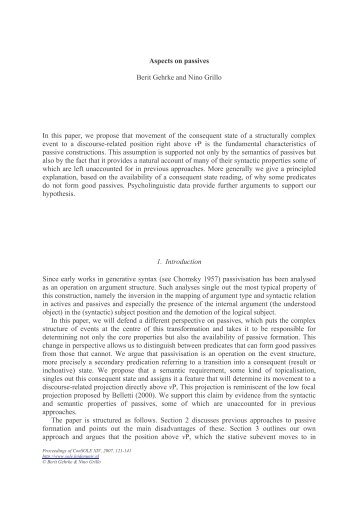 Aspects on passives Berit Gehrke and Nino Grillo In this paper, we ...