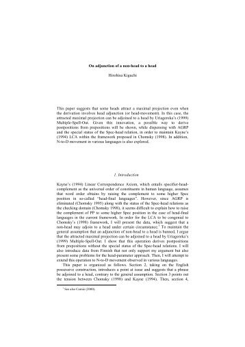 On adjunction of a non-head to a head Hirohisa Kiguchi This paper ...