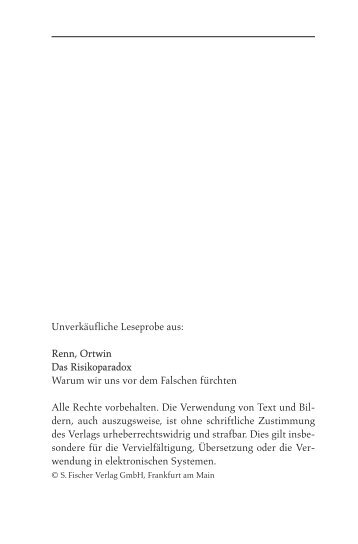 Unverkäufliche Leseprobe aus: Renn, Ortwin Das Risikoparadox ...