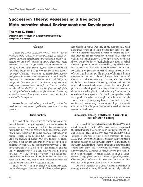 Succession Theory - Human Ecology Review