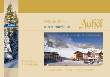 PREISLISTE - Grossarl Wellness Salzburger Land ****hotel Auhof