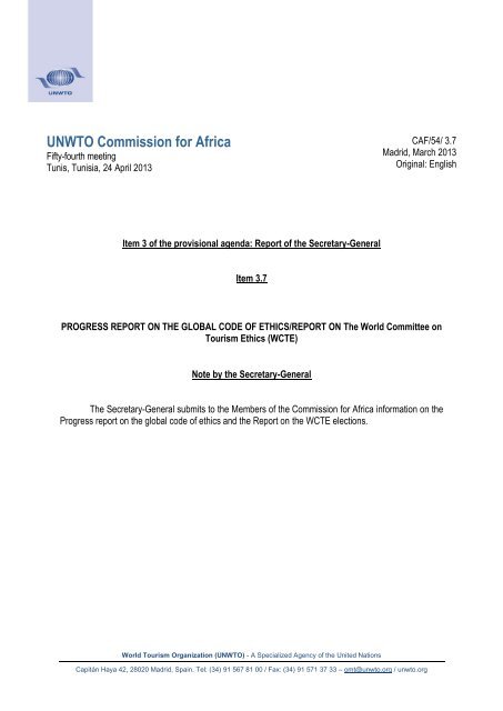 Progress report on the Global Code of Ethics_Report on WCTE ...