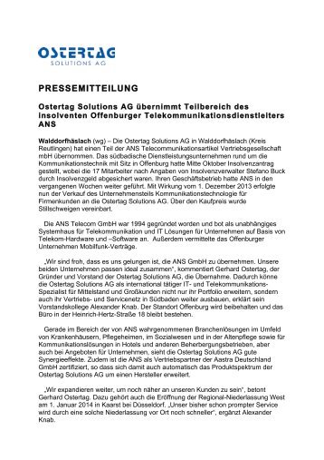 PRESSEMITTEILUNG - Ostertag Solutions AG