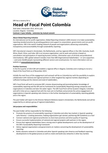 Head of Focal Point Colombia - Global Reporting Initiative