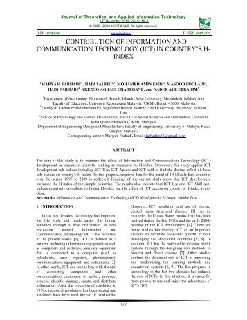 Contribution of Information and Communication Technology (ICT) in Country’S H-Index
