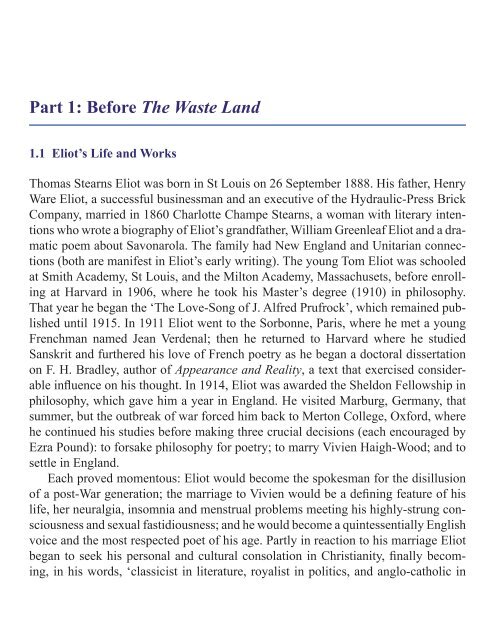 T S Eliot: The Love Song of J Alfred Prufrock and The Waste Land