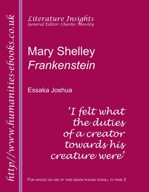 Mary Shelley: Frankenstein ISBN 978-1-84760-017-2 - Humanities ...