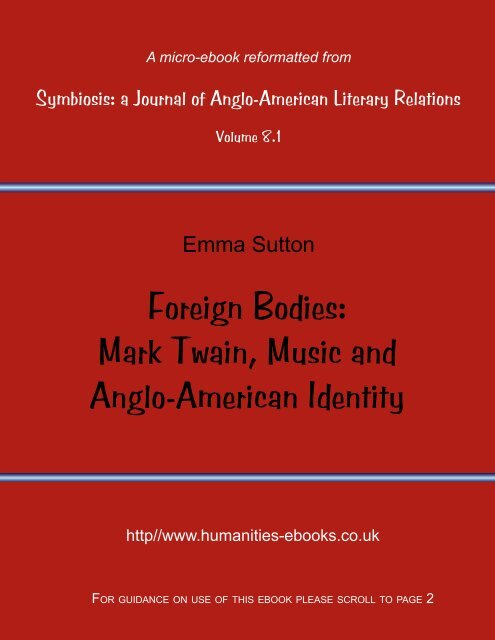 Foreign Bodies: Mark Twain, Music and Anglo-American Identity