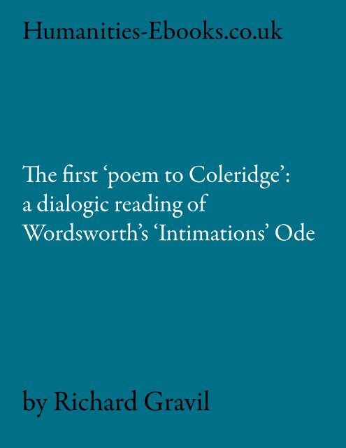 The First 'Poem to Coleridge' - Humanities-Ebooks