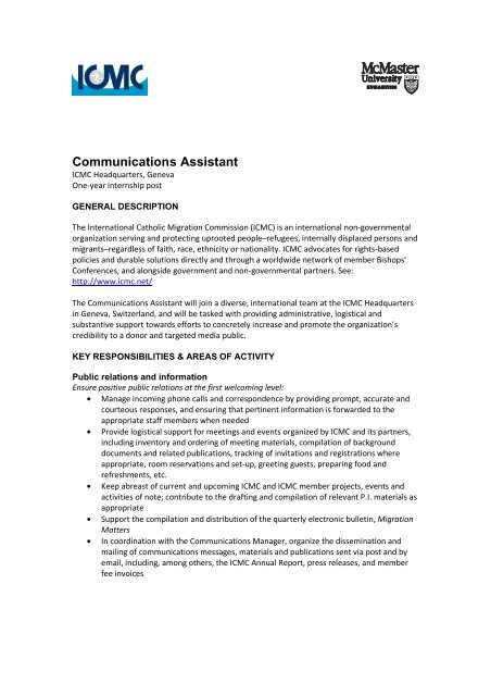 Communications Assistant Job Description