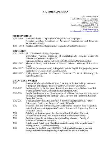 CV (pdf) - Faculty of Humanities - McMaster University