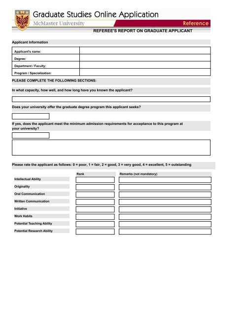 Confidential Report form - Faculty of Humanities - McMaster University