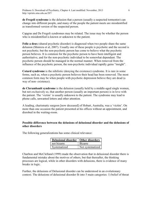 PDF (Chapter 4: Delusions and Delusional Disorder) - UTas ePrints