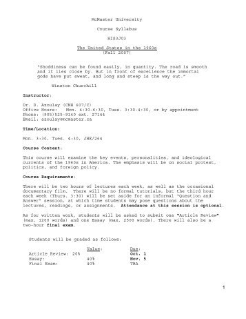 3J03 The United States in the 1960s - McMaster University