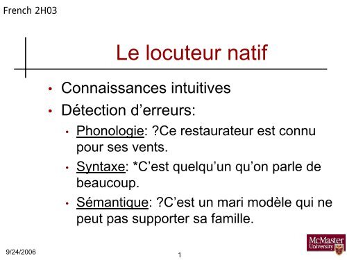 25 septembre 2007 (Le locuteur natif; La stratification du systÃ¨me ...