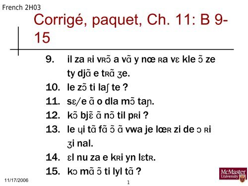 16 novembre 2007 (CritÃ¨res pour dÃ©finir les parties du discours)