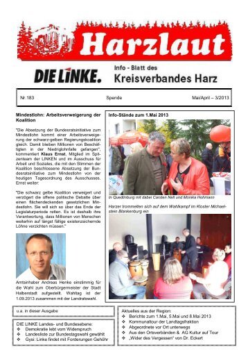 Nr.183 Spende Mai/April – 3/2013 Mindestlohn ... - DIE LINKE. Harz