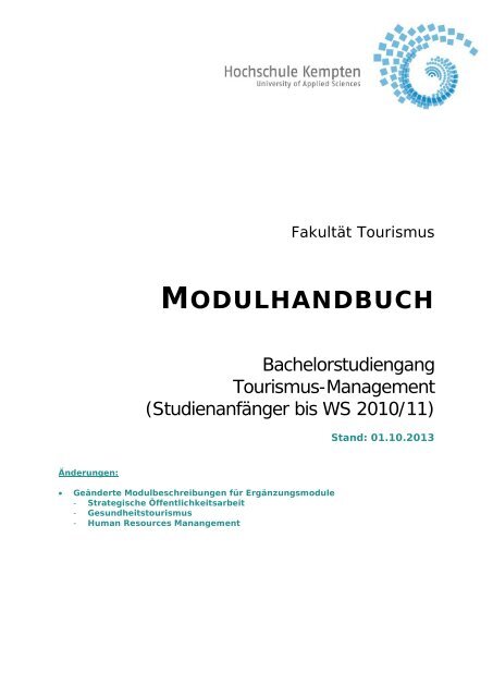 Modulhandbuch BA TO 1 Studinanfänger bis WS 2010/2011