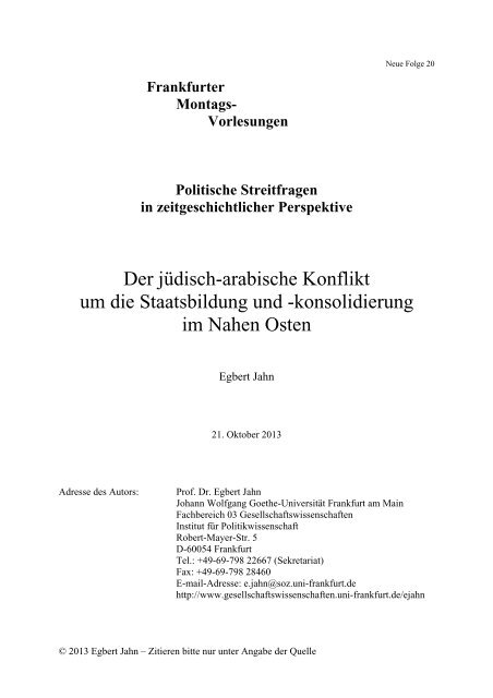 Der jÃ¼disch-arabische Konflikt um die Staatsbildung und - Goethe ...