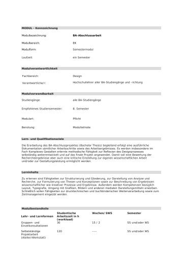 Modulbeschreibungen Industriedesign (PDF) - Burg Giebichenstein