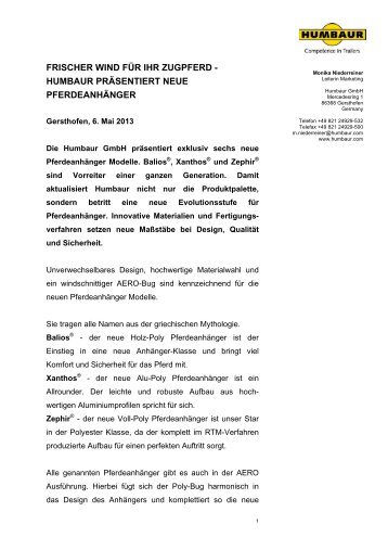 frischer wind fÃ¼r ihr zugpferd - humbaur prÃ¤sentiert neue ...