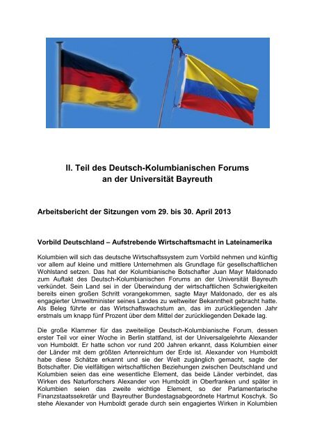Arbeitsbericht des Deutsch-Kolumbianischen Forums in Bayreuth
